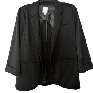 LC Lauren Conrad Classic Black Blazer 3/4 Cuff Sleeves Open Front Like New